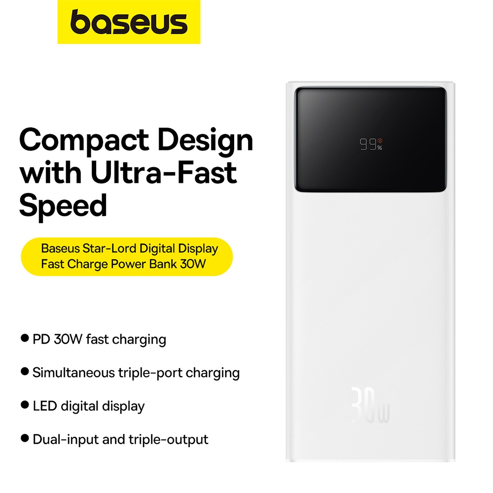 Baseus Star-Lord Digital Display Fast Charging Power Bank 20000mAh 30W-White