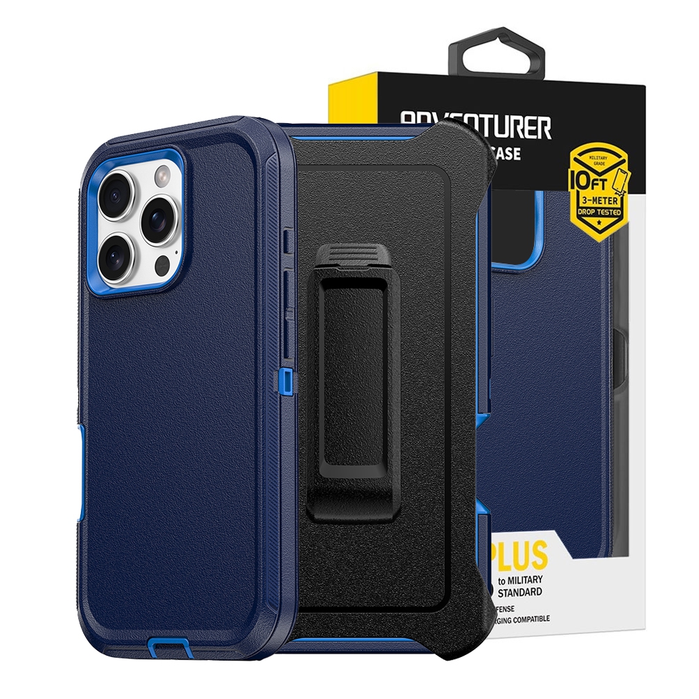 Shockproof Robot Armor Hard Plastic Case with Belt Clip*iPhone 16 Pro-Navy