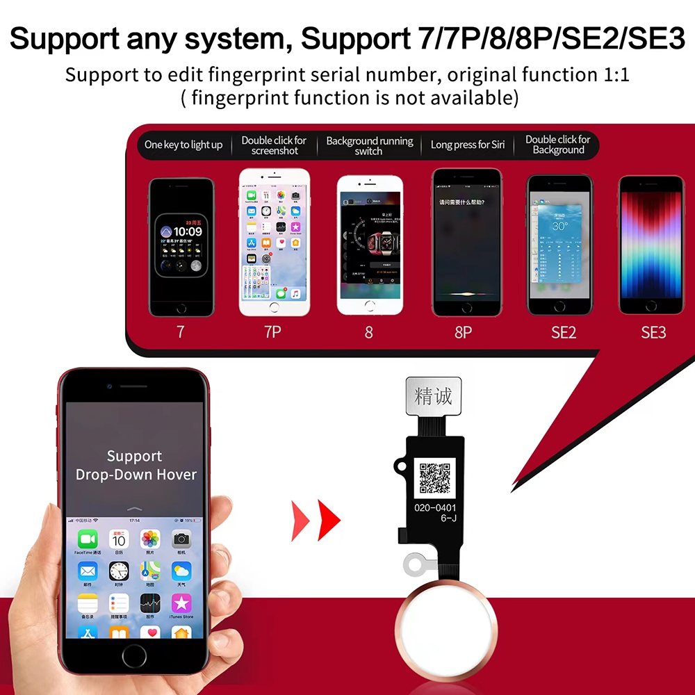 JC 6 Gen iPhone 7 / 7 Plus / 8 / 8 Plus / SE (2020) / SE (2022) Home Button (3D Edition)-Black