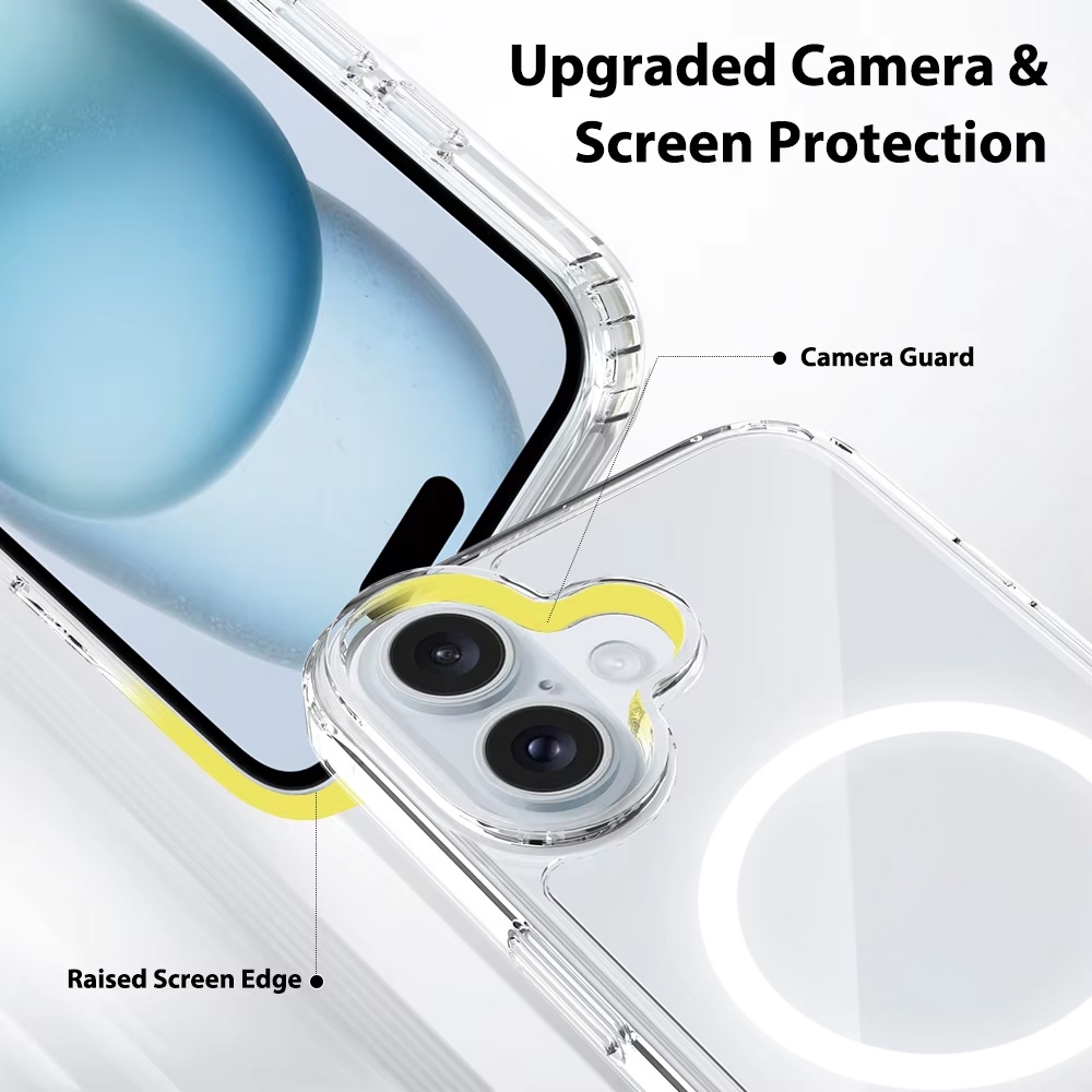 iPhone 17 High Quality Acrylic + TPU Hybrid Transparent Case Cover With Magnetic Ring