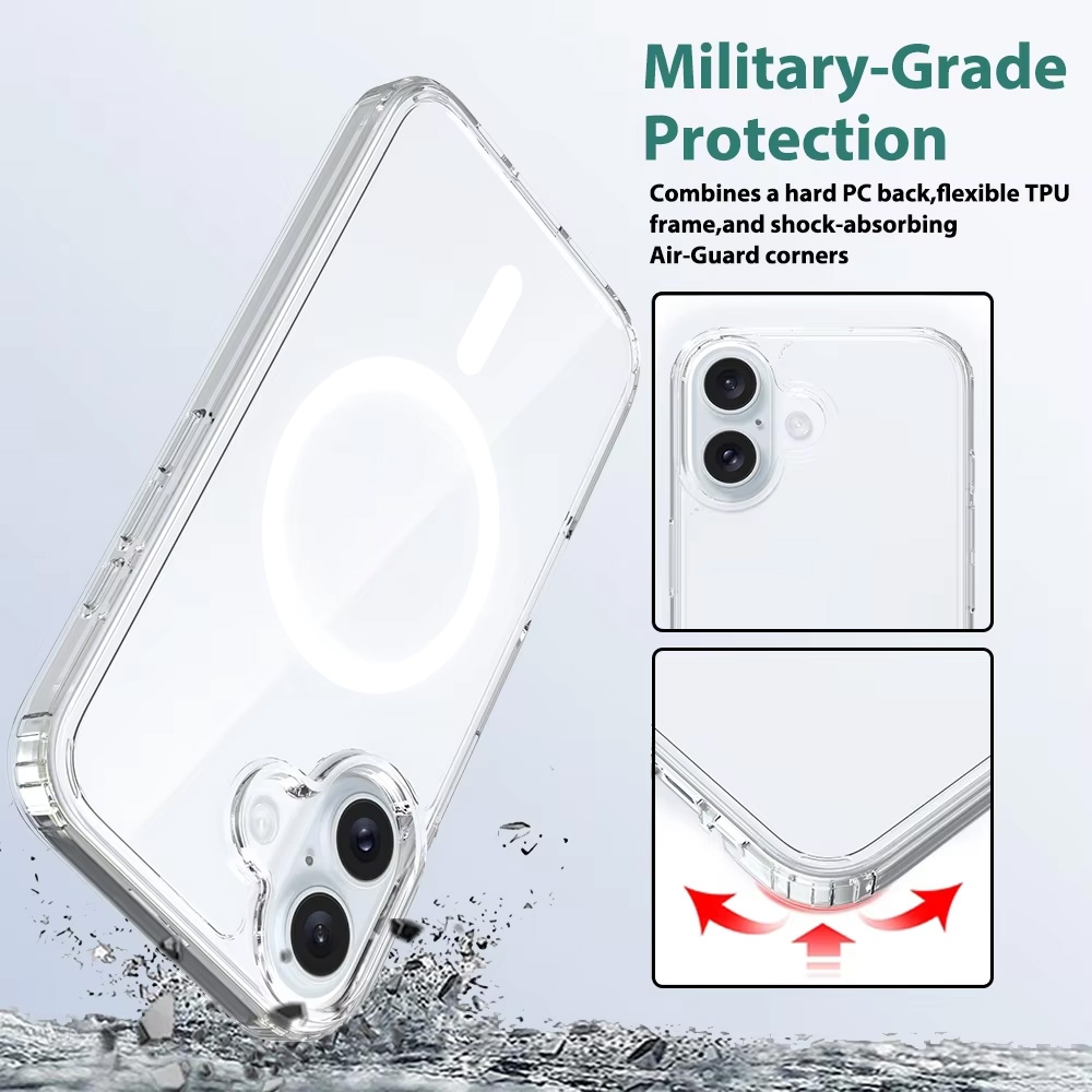 iPhone 17 High Quality Acrylic + TPU Hybrid Transparent Case Cover With Magnetic Ring