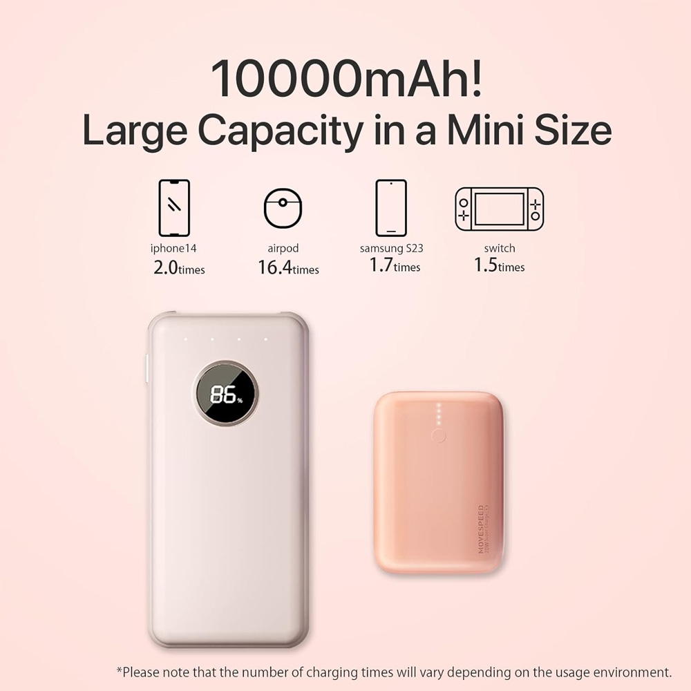 MOVE SPEED Portable Charger Mini Cute Power Bank 10000mAh 22.5W (YSPBQ10-22)-Pink (Motherboard Upgra