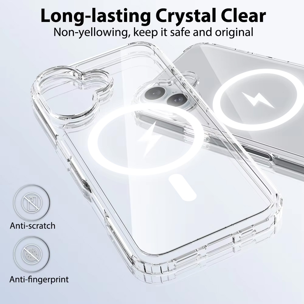 iPhone 17 High Quality Acrylic + TPU Hybrid Transparent Case Cover With Magnetic Ring
